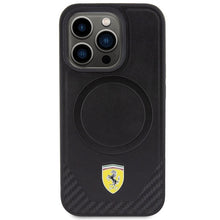 Заредете изображение във визуализатора на галерията – Original FERRARI hardcase Carbon Metal Logo Magsafe FEHMP15LPTEK for Iphone 15 Pro Black
