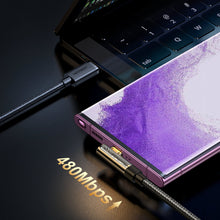 Заредете изображение във визуализатора на галерията – Joyroom USB C cable angled - USB C for fast charging and data transfer 100W 1.2 m black (S-CC100A6)
