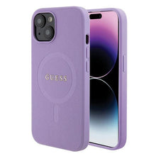 Заредете изображение във визуализатора на галерията – Guess Saffiano MagSafe case for iPhone 15 Plus - purple

