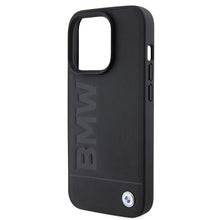 Заредете изображение във визуализатора на галерията – Original Case BMW Magsafe Leather Hot Stamp BMHMP15LSLLBK for Iphone 15 Pro Black
