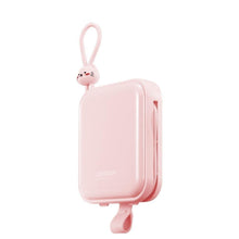 Заредете изображение във визуализатора на галерията – Joyroom power bank with USB C and Lightning cables and stand Cutie Series 10000mAh 22.5W pink (JR-L008)
