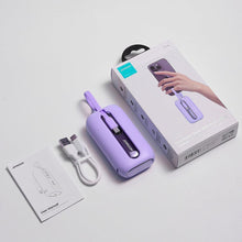 Заредете изображение във визуализатора на галерията – Joyroom power bank 10000mAh Colorful Series 22.5W with 2 built-in USB-C and Lightning cables purple (JR-L012)
