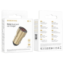 Заредете изображение във визуализатора на галерията – Borofone Car charger BZ19 Wisdom - 2xUSB - 12W gold
