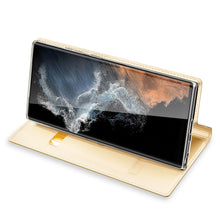 Заредете изображение във визуализатора на галерията – Dux Ducis Skin Pro Case For Samsung Galaxy S23 Ultra Flip Card Wallet Stand Gold
