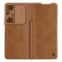 Заредете изображение във визуализатора на галерията – Nillkin Qin Leather Pro Samsung Galaxy Z Fold 5 Leather Flip Case with Camera Cover - Brown
