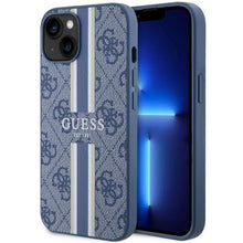 Заредете изображение във визуализатора на галерията – Guess GUHMP14SP4RPSB iPhone 14 6.1" blue/blue hardcase 4G Printed Stripes MagSafe
