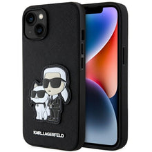 Заредете изображение във визуализатора на галерията – Original Pouch KARL LAGERFELD Saffiano Karl &amp; Choupette KLHCP14SSANKCPK for Iphone 14 Black
