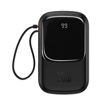 Заредете изображение във визуализатора на галерията – Baseus Qpow Digital Display power bank with fast charging 20000mAh 20W QC/PD/SCP/FCP with built-in Lightning cable black
