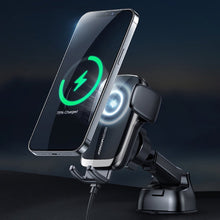 Заредете изображение във визуализатора на галерията – Joyroom Qi wireless 15 W automatic car charger electric phone holder (dashboard) black (JR-ZS248)
