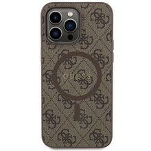 Заредете изображение във визуализатора на галерията – Original faceplate case GUESS GUHMP15LG4GFRW for iPhone 15 Pro (Magsafe / 4G Ring classic logo / brown)
