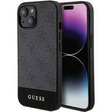 Заредете изображение във визуализатора на галерията – Original Case GUESS hardcase 4G Stripe Collection GUHCP15SG4GLGR for Iphone 13/14/15 grey
