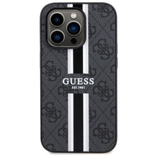 Заредете изображение във визуализатора на галерията – Guess GUHMP14LP4RPSK iPhone 14 Pro 6.1" black/black hardcase 4G Printed Stripes MagSafe

