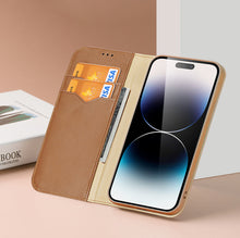 Заредете изображение във визуализатора на галерията – Dux Ducis Hivo iPhone 15 Pro Dux Ducis Hivo wallet case with RFID blocking - brown
