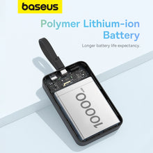 Заредете изображение във визуализатора на галерията – Baseus Magnetic Mini MagSafe 10000mAh 20W powerbank with built-in Lightning cable - black + Baseus Simple Series USB-C - USB-C 60W 0.3m cable
