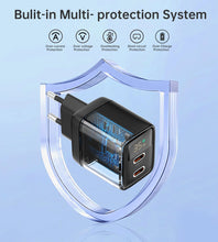 Заредете изображение във визуализатора на галерията – Choetech PD6051 USB-C USB-C PD 35W GaN wall charger with display - black
