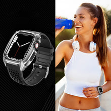 Заредете изображение във визуализатора на галерията – Kingxbar CYF148 2in1 Rugged Case for Apple Watch SE, 6, 5, 4 (44 mm) Stainless Steel with Strap Silver
