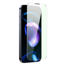 Заредете изображение във визуализатора на галерията – Baseus Full Screen Tempered Glass for iPhone 14 Pro with Anti Blue Light Filter and 0.3mm Speaker Cover + Mounting Frame
