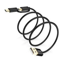 Заредете изображение във визуализатора на галерията – Choetech 2in1 USB - USB Type C / micro USB charging data cable 1,2m black (XAC-0012-101BK)
