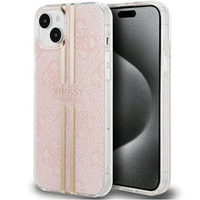 Заредете изображение във визуализатора на галерията – Original faceplate case GUESS GUHCP15MH4PSEGP for iPhone 15 Plus (4G Gold  Stripe / pink)
