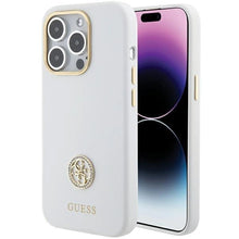 Заредете изображение във визуализатора на галерията – Guess Silicone Logo Strass 4G case for iPhone 15 Pro Max - white

