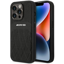 Заредете изображение във визуализатора на галерията – AMG AMHMP14LOSDBK iPhone 14 Pro 6.1" black/black hardcase Leather Curved Lines MagSafe

