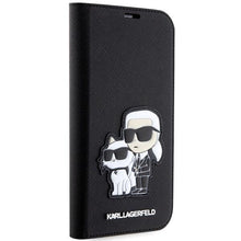 Заредете изображение във визуализатора на галерията – Karl Lagerfeld KLBKP14LSANKCPK iPhone 14 Pro 6.1" bookcase black/black Saffiano Karl &amp; Choupette
