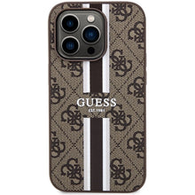 Заредете изображение във визуализатора на галерията – Guess 4G Printed Stripes MagSafe case for iPhone 15 Pro - brown
