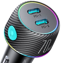 Заредете изображение във визуализатора на галерията – Car charger 2x USB C 70W with LED backlight Joyroom JR-CCN02 | black
