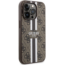 Заредете изображение във визуализатора на галерията – Guess 4G Printed Stripes MagSafe case for iPhone 15 Pro - brown
