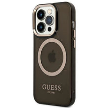 Заредете изображение във визуализатора на галерията – Guess GUHMP14LHTCMK iPhone 14 Pro 6.1&quot; black/black hard case Gold Outline Translucent MagSafe
