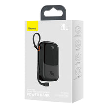 Заредете изображение във визуализатора на галерията – Baseus Qpow Digital Display power bank with fast charging 20000mAh 20W QC/PD/SCP/FCP with built-in Lightning cable black
