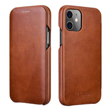 Заредете изображение във визуализатора на галерията – iCarer Curved Edge Vintage Folio leather case iPhone 12 Pro Max brown (RIX1202 brown)
