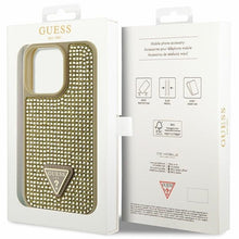 Заредете изображение във визуализатора на галерията – Original Case GUESS Rhinestone Triangle hardcase GUHCP14XHDGTPD for Iphone 14 Pro gold
