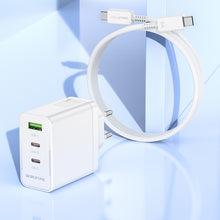 Заредете изображение във визуализатора на галерията – Borofone Wall charger BN12 Manager - USB + 2xType C - PD 65W 3A with Type C to Type C cable white

