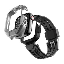 Заредете изображение във визуализатора на галерията – Kingxbar CYF136 2in1 Rugged Case for Apple Watch SE, 6, 5, 4 (44 mm) Stainless Steel with Strap Silver
