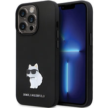 Заредете изображение във визуализатора на галерията – Original Pouch KARL LAGERFELD hardcase Silicone C Metal Pin KLHCP13XSMHCNPK for Iphone 13 Pro Max black
