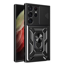 Заредете изображение във визуализатора на галерията – Hybrid Armor Camshield case for Samsung Galaxy S23 Ultra Armored cover with camera cover black

