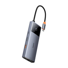 Заредете изображение във визуализатора на галерията – USB HUB 6in1 Baseus Metal Gleam Series II USB-A/USB-C/USB-C PD/HDMI/RJ45/SD/TF - black
