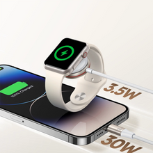 Заредете изображение във визуализатора на галерията – Joyroom 2 in 1 Lightning cable and inductive charger for Apple Watch 1.5m white (S-IW011)
