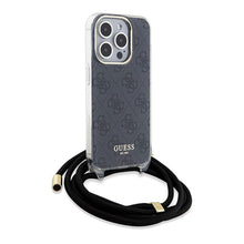 Заредете изображение във визуализатора на галерията – Original faceplate case GUESS GUHCP15XHC4SEK for iPhone 15 Pro Max (Crossbody Cord 4G Print / black)
