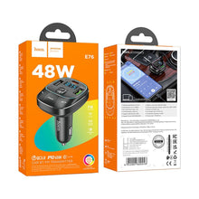 Заредете изображение във визуализатора на галерията – HOCO car transmitter FM with car charger USB QC 3.0 + Type C PD 45W Pole E76 obsidian black
