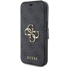 Заредете изображение във визуализатора на галерията – Original Case GUESS book 4G Metal Logo GUBKP15S4GMGGR for Iphone 13/14/15 grey
