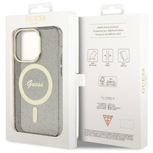Заредете изображение във визуализатора на галерията – Original Case GUESS hardcase Glitter Gold MagSafe GUHMP14LHCMCGK for Iphone 14 Pro black
