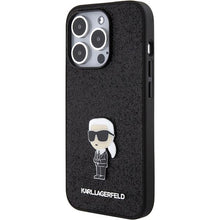 Заредете изображение във визуализатора на галерията – Karl Lagerfeld Fixed Glitter Ikonik Logo Metal Pin case for iPhone 15 Pro - black
