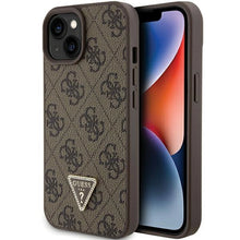 Заредете изображение във визуализатора на галерията – Guess Leather 4G Triangle Strass case for iPhone 15 - brown
