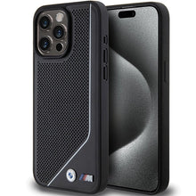Заредете изображение във визуализатора на галерията – BMW Perforated Twisted Line MagSafe case for iPhone 15 Pro Max - black
