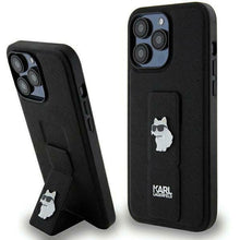 Заредете изображение във визуализатора на галерията – Original faceplate case KARL LAGERFELD KLHCP13LGSACHPK for iPhone 13 Pro (Gripstand Saffiano choupette PIN / black)
