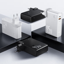 Заредете изображение във визуализатора на галерията – Baseus Wall charger with power bank GaN - USB + Type C - QC 3.0 PD 3.0 45W 10000mAh with Type C to Type C (PPNLD-C02) white
