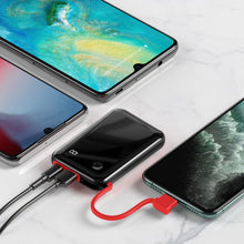 Заредете изображение във визуализатора на галерията – Baseus Power Bank 10000mAh Mini S - USB + Type C - 3A 15W with Lightning cable (PPXF-E01) black
