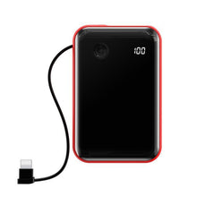 Заредете изображение във визуализатора на галерията – Baseus Power Bank 10000mAh Mini S - USB + Type C - 3A 15W with Lightning cable (PPXF-E09) red
